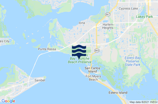 Carte des horaires des marées pour Bunche Beach, United States