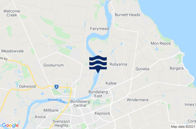 Carte des horaires des marées pour Bundaberg, Australia
