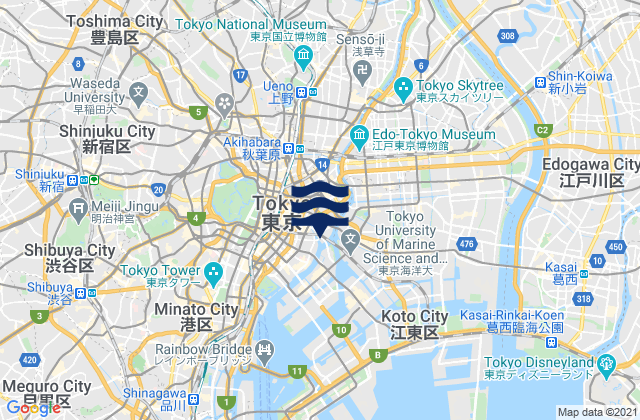 Carte des horaires des marées pour Bunkyō-ku, Japan