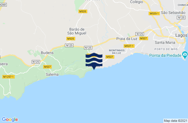 Carte des horaires des marées pour Burgau, Portugal