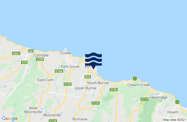 Carte des horaires des marées pour Burnie, Australia