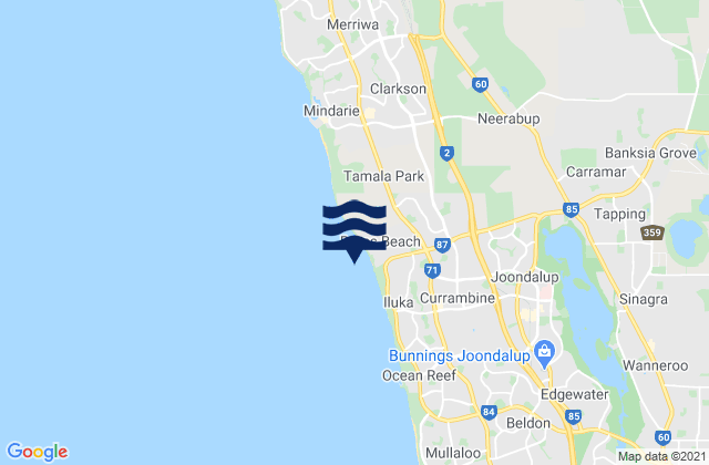 Carte des horaires des marées pour Burns Beach, Australia