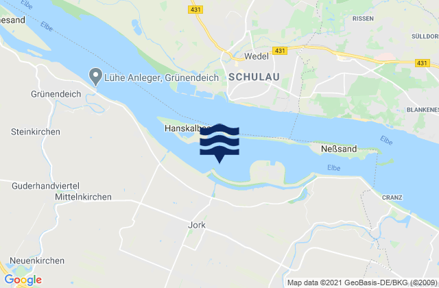Carte des horaires des marées pour Buxtehude (Este), Denmark