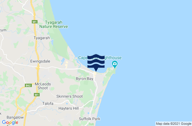 Carte des horaires des marées pour Byron Bay - The Wreck, Australia