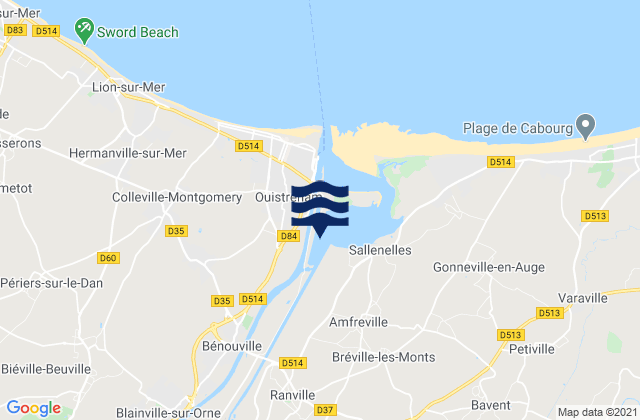 Carte des horaires des marées pour Bénouville, France