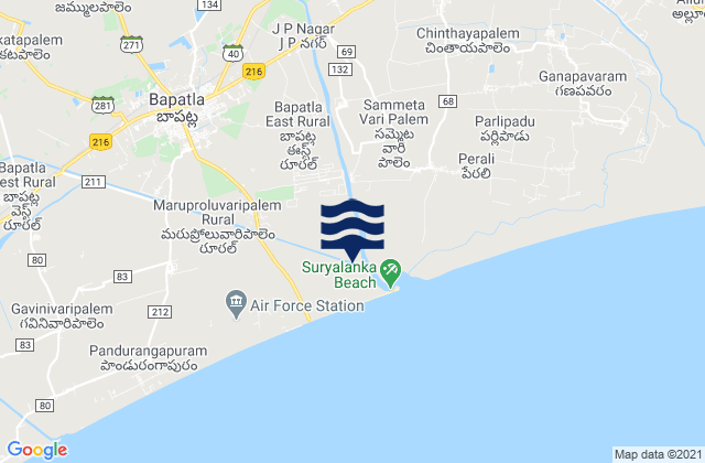 Carte des horaires des marées pour Bāpatla, India