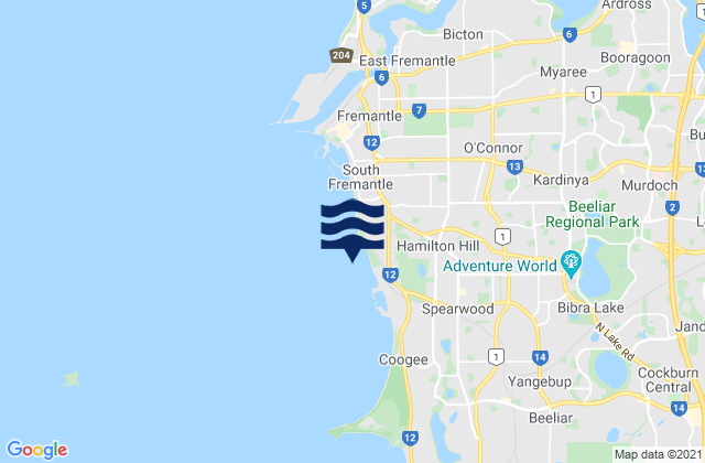 Carte des horaires des marées pour C Y O’Connor Beach, Australia