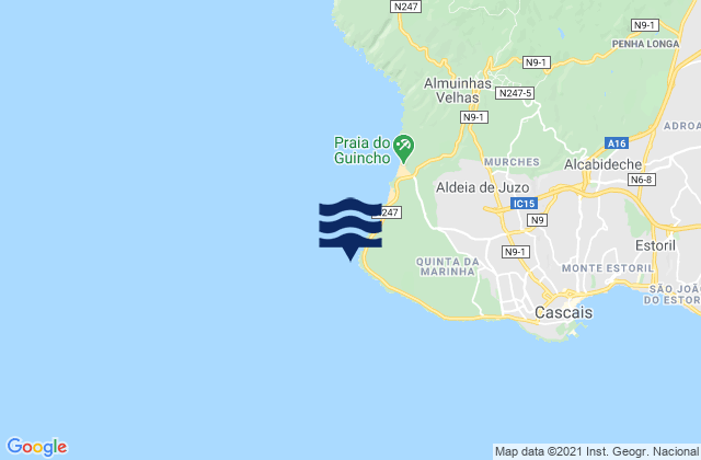 Carte des horaires des marées pour Cabo Raso, Portugal