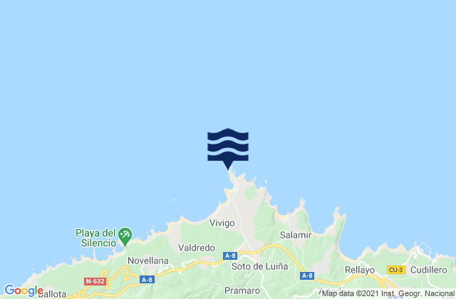 Carte des horaires des marées pour Cabo Vidio, Spain