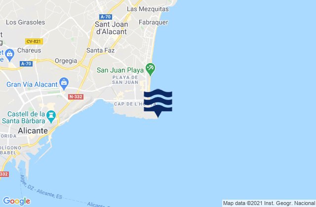 Carte des horaires des marées pour Cabo de las Huertas, Spain