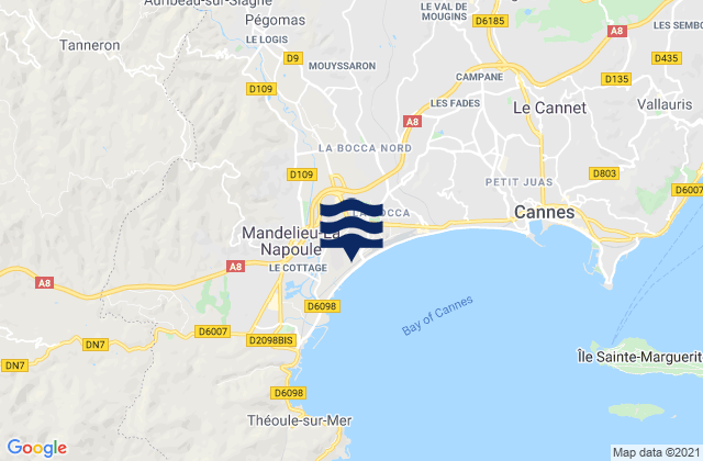 Carte des horaires des marées pour Cabris, France