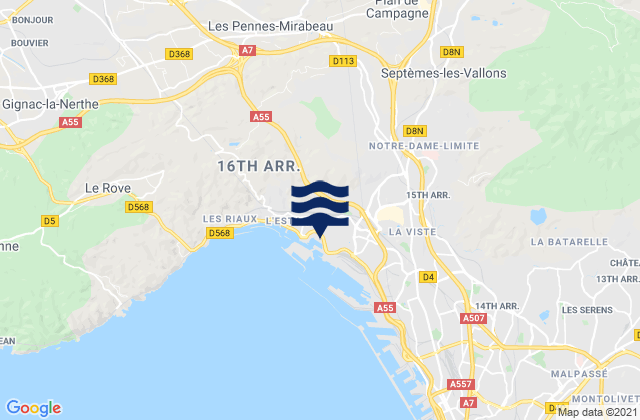 Carte des horaires des marées pour Cabriès, France