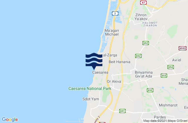 Carte des horaires des marées pour Caesarea, Israel