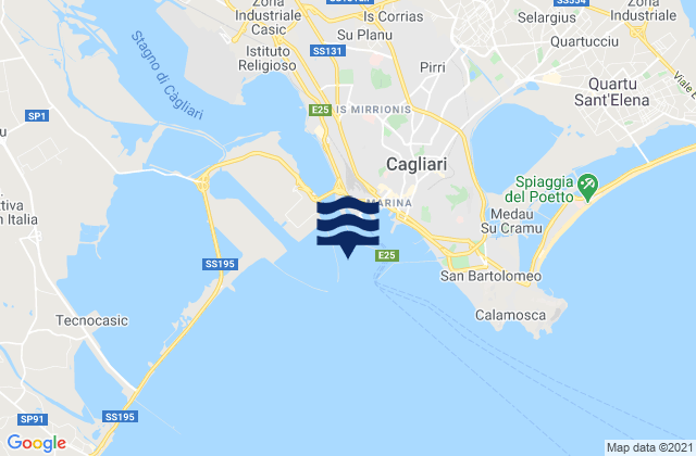 Carte des horaires des marées pour Cagliari Sardinia, Italy