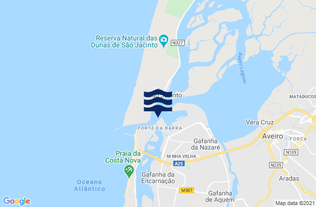 Carte des horaires des marées pour Cais Comercial, Portugal