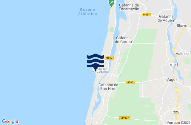 Carte des horaires des marées pour Cais da Pedra, Portugal