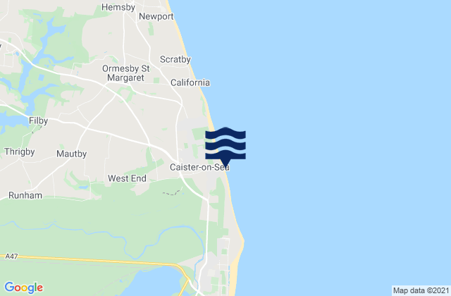 Carte des horaires des marées pour Caister Beach, United Kingdom