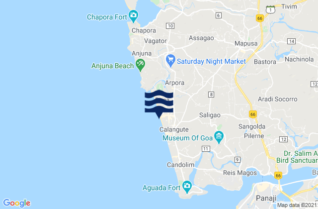Carte des horaires des marées pour Calangute, India