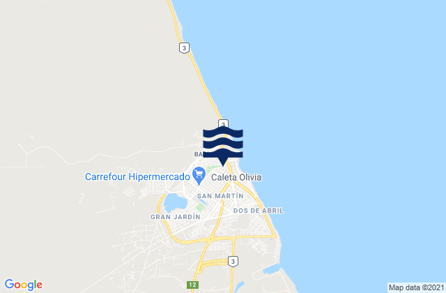 Carte des horaires des marées pour Caleta Olivia, Argentina