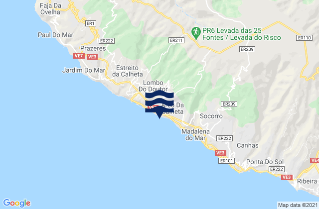 Carte des horaires des marées pour Calheta, Portugal