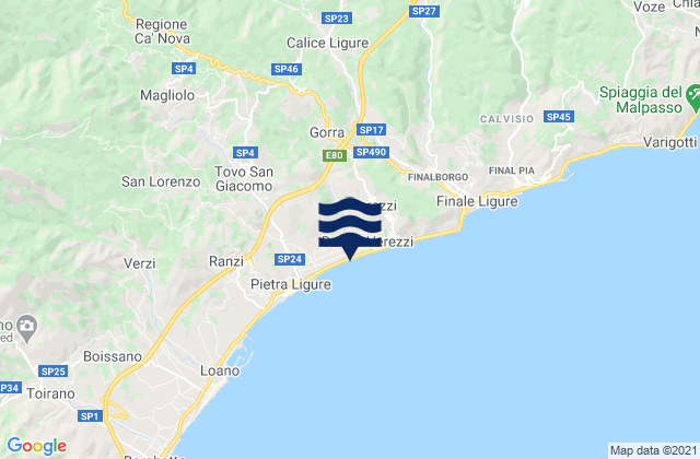 Carte des horaires des marées pour Calice Ligure, Italy