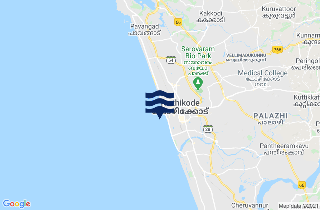 Carte des horaires des marées pour Calicut, India