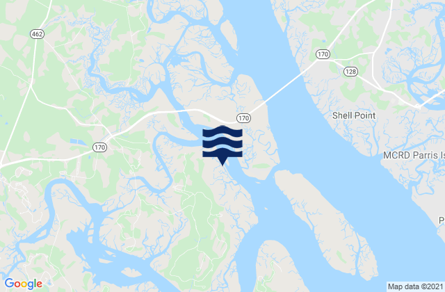 Carte des horaires des marées pour Callawassie Island Bridge (Colleton River), United States