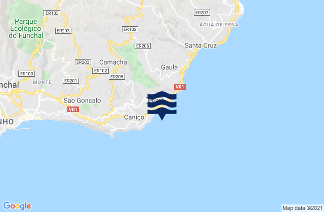 Carte des horaires des marées pour Camacha, Portugal