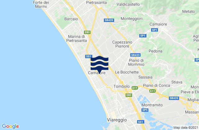 Carte des horaires des marées pour Camaiore, Italy