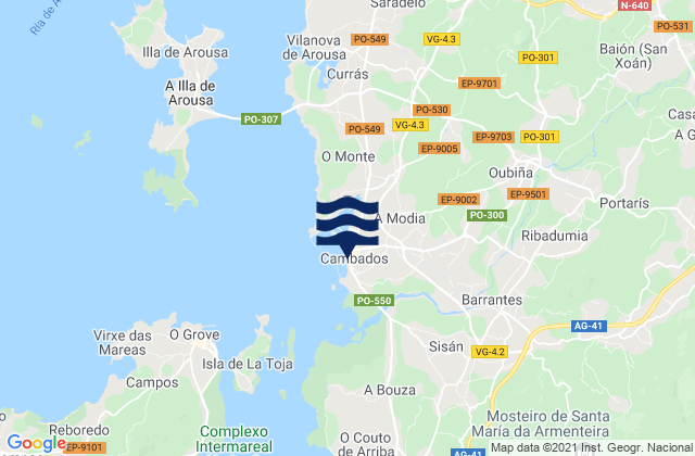 Carte des horaires des marées pour Cambados, Spain