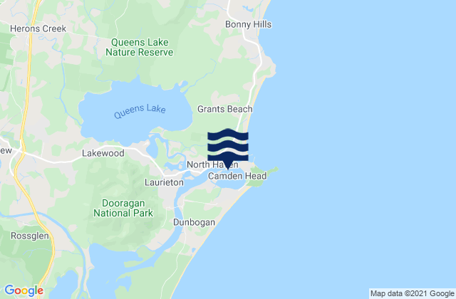 Carte des horaires des marées pour Camden Haven, Australia