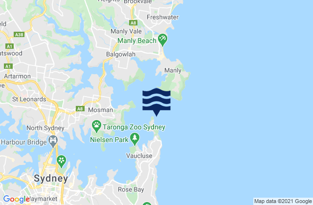 Carte des horaires des marées pour Camp Cove, Australia