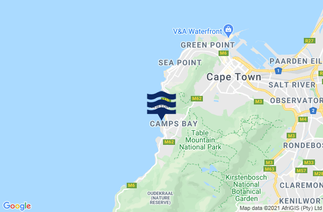 Carte des horaires des marées pour Camps Bay, South Africa