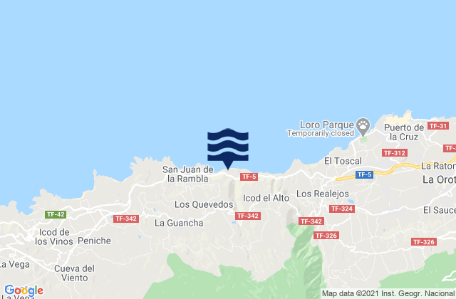 Carte des horaires des marées pour Canarias, Spain