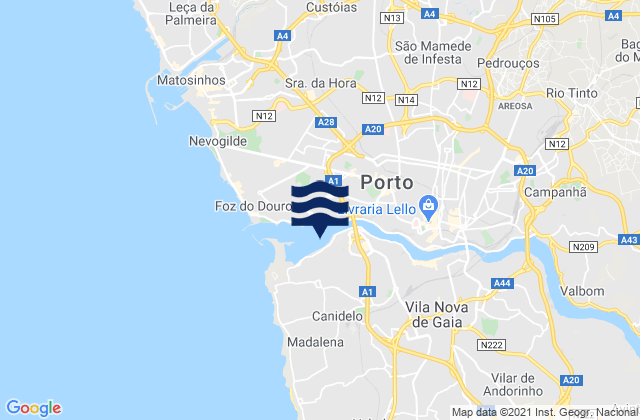 Carte des horaires des marées pour Canidelo, Portugal