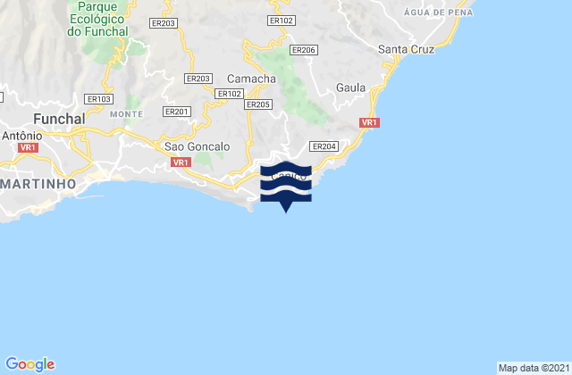 Carte des horaires des marées pour Caniço, Portugal