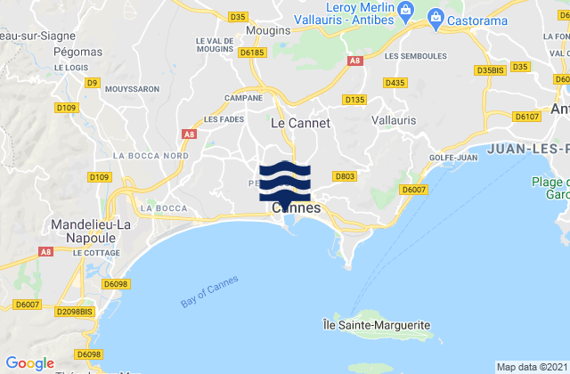 Carte des horaires des marées pour Cannes, France