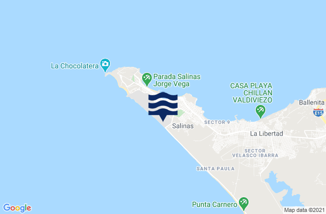Carte des horaires des marées pour Cantón Salinas, Ecuador