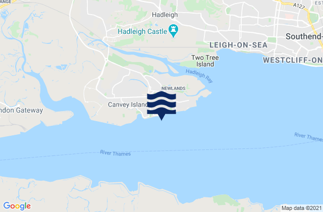 Carte des horaires des marées pour Canvey Island Beach, United Kingdom