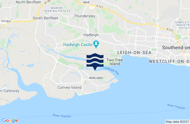 Carte des horaires des marées pour Canvey Island, United Kingdom