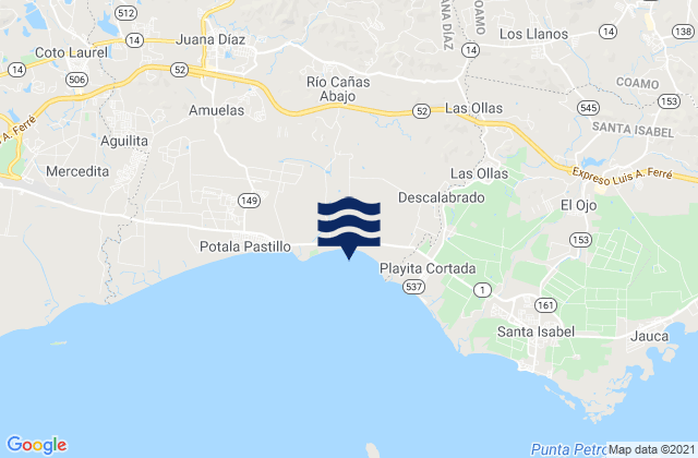 Carte des horaires des marées pour Caonillas Abajo Barrio, Puerto Rico