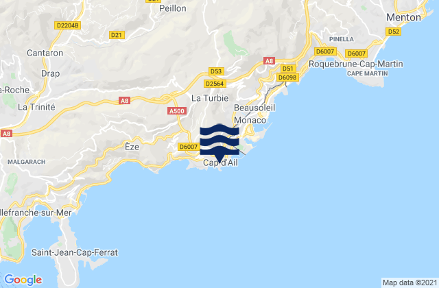 Carte des horaires des marées pour Cap-d'Ail, France