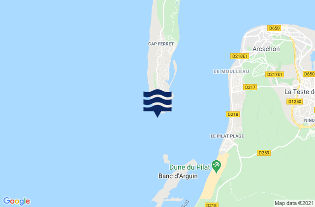 Carte des horaires des marées pour Cap Ferret, France