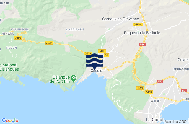 Carte des horaires des marées pour Cap Rousset, France