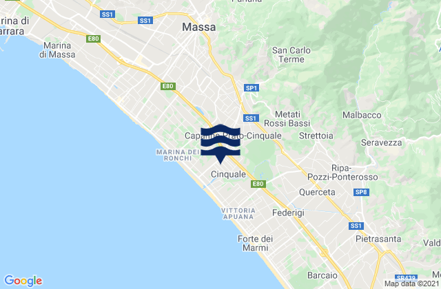 Carte des horaires des marées pour Capanne-Prato-Cinquale, Italy
