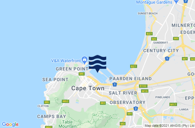 Carte des horaires des marées pour Cape Town, South Africa