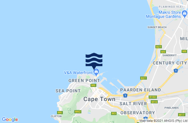 Carte des horaires des marées pour Cape Town Table Bay, South Africa