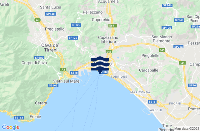 Carte des horaires des marées pour Capezzano Inferiore, Italy
