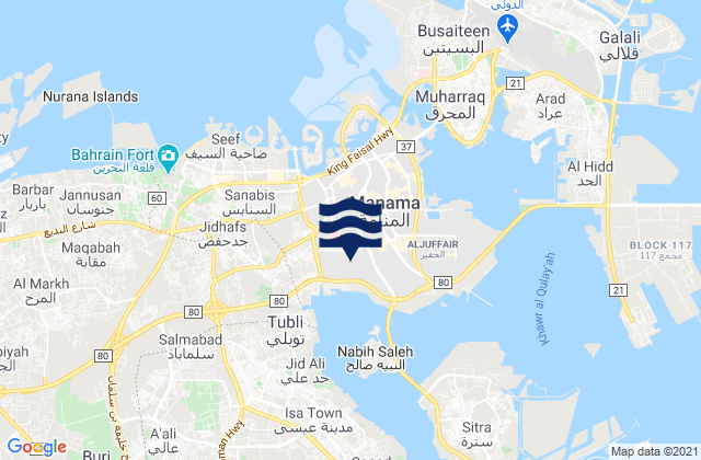 Carte des horaires des marées pour Capital Governorate, Bahrain
