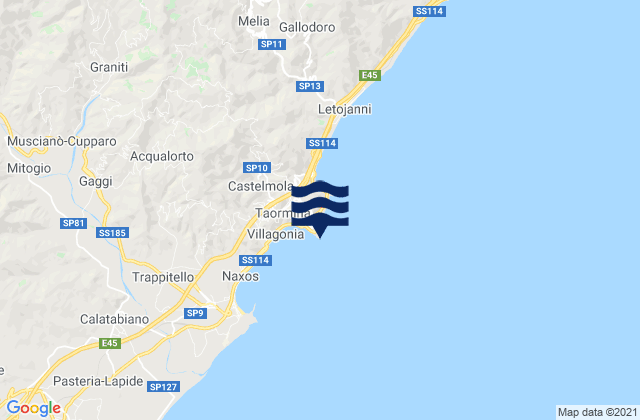 Carte des horaires des marées pour Capo di Taormina, Italy